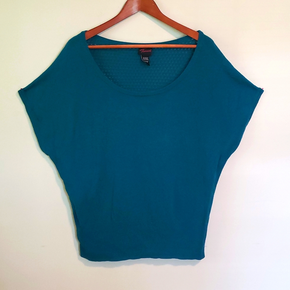 Like New TORRID Teal Knit Crochet Design Sweater Top 0 XL
